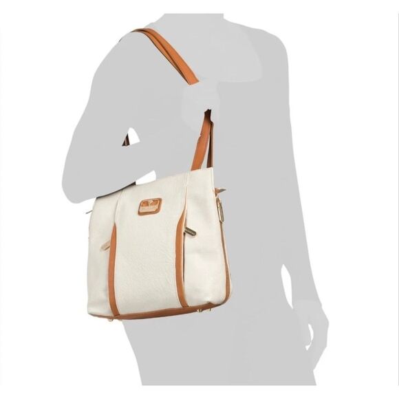 NWT Valentina White Italian Leather Convertible crossbody Shoulder Backpack Bag main image 14